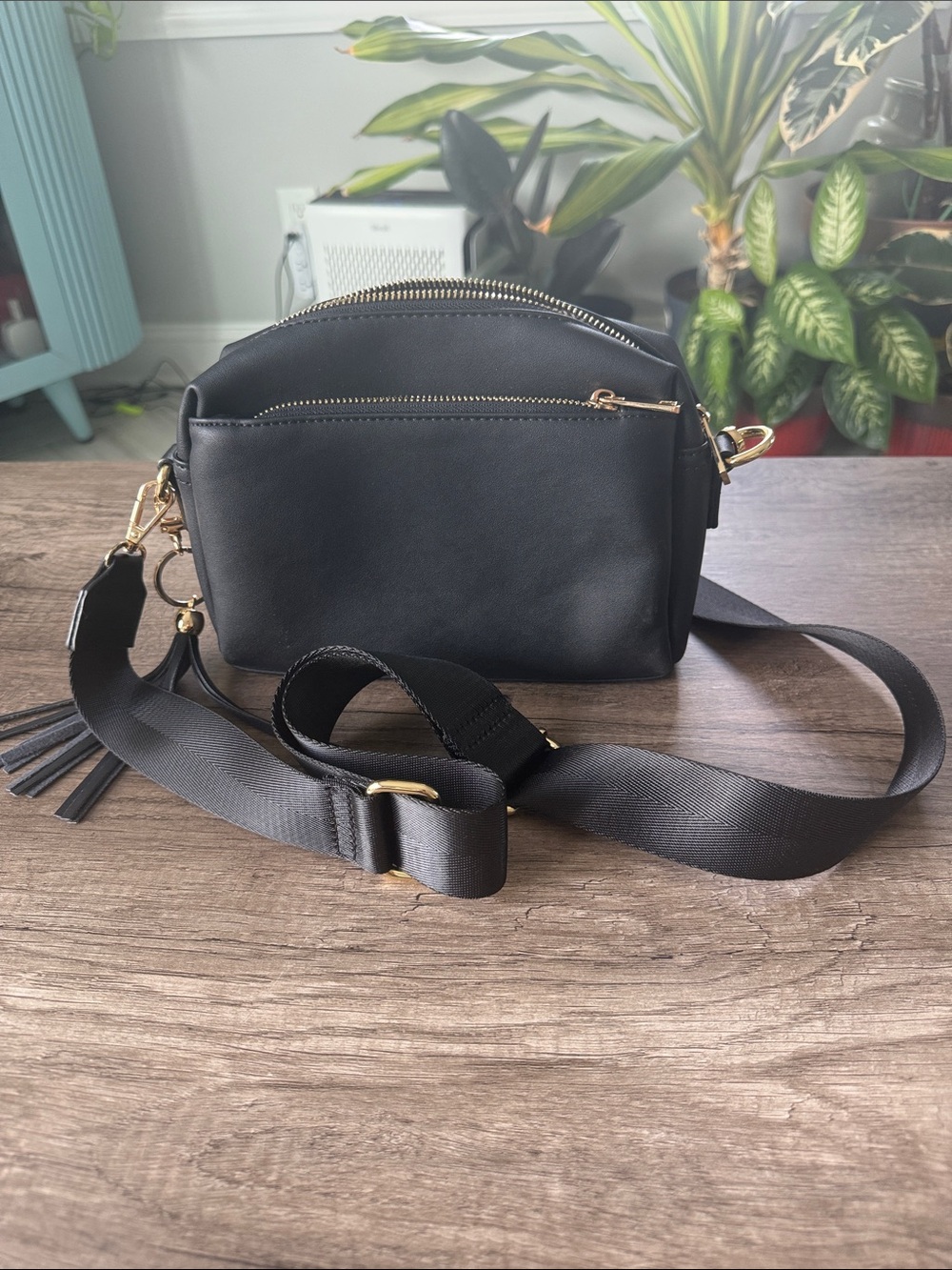 Black Crossbody Bag with Gold Hardware - Unbranded